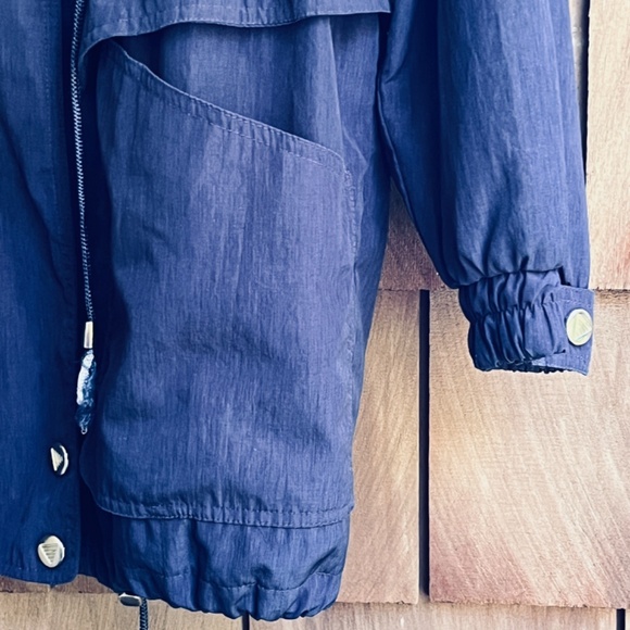 APROPOS Vintage 90s XL Navy Lining Full Zip Snap Windbreaker Parka Coat - Picture 6 of 16